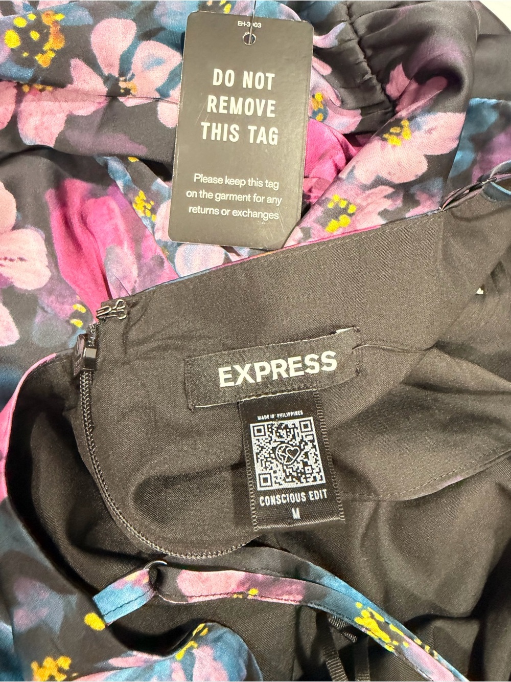 Express Black Dress with Pink & Blue Floral Print - Picture 4 of 4